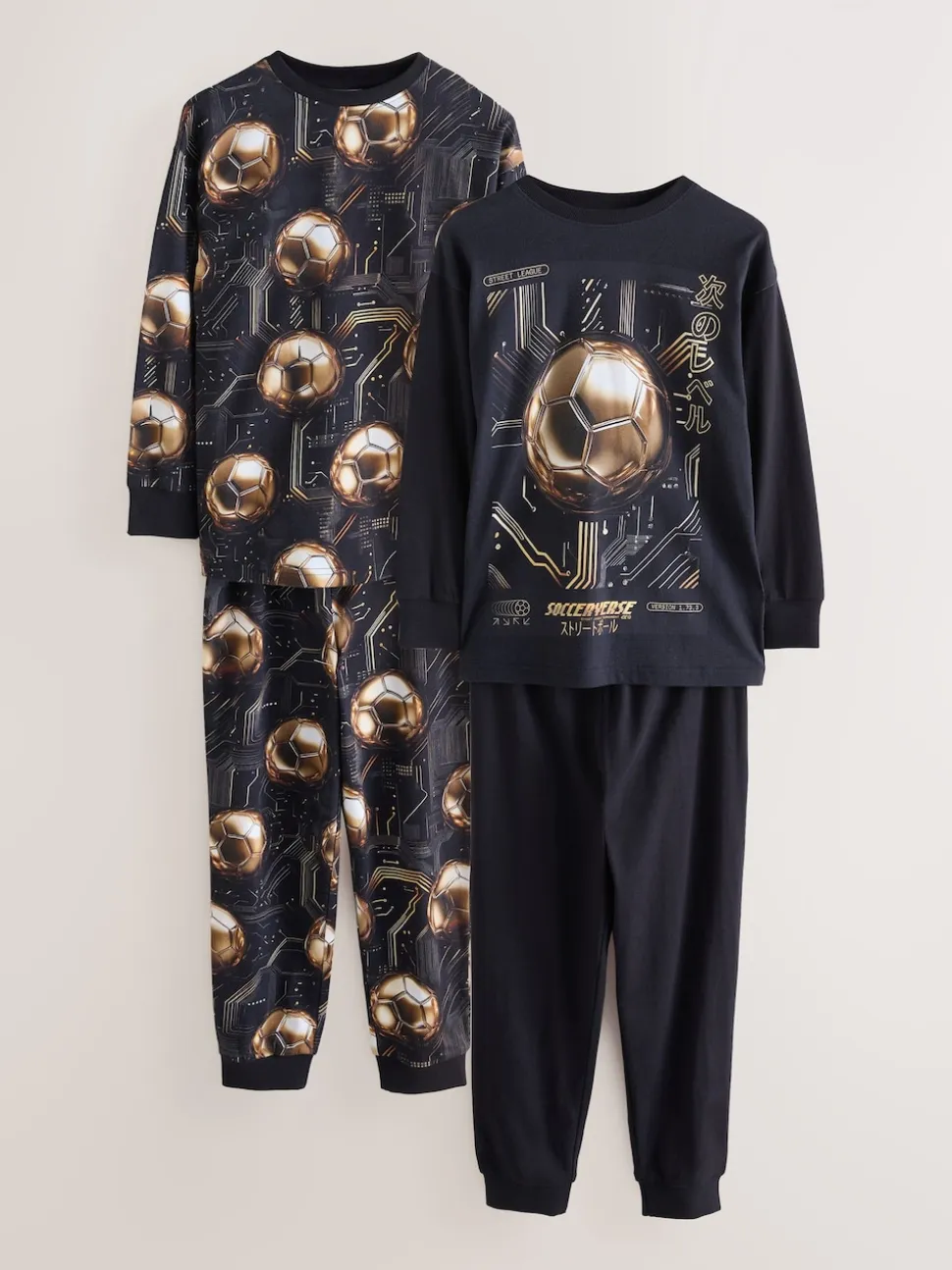 Noir/doré motif football - Lot de 2 pyjamas à manches longues (3-16ans)