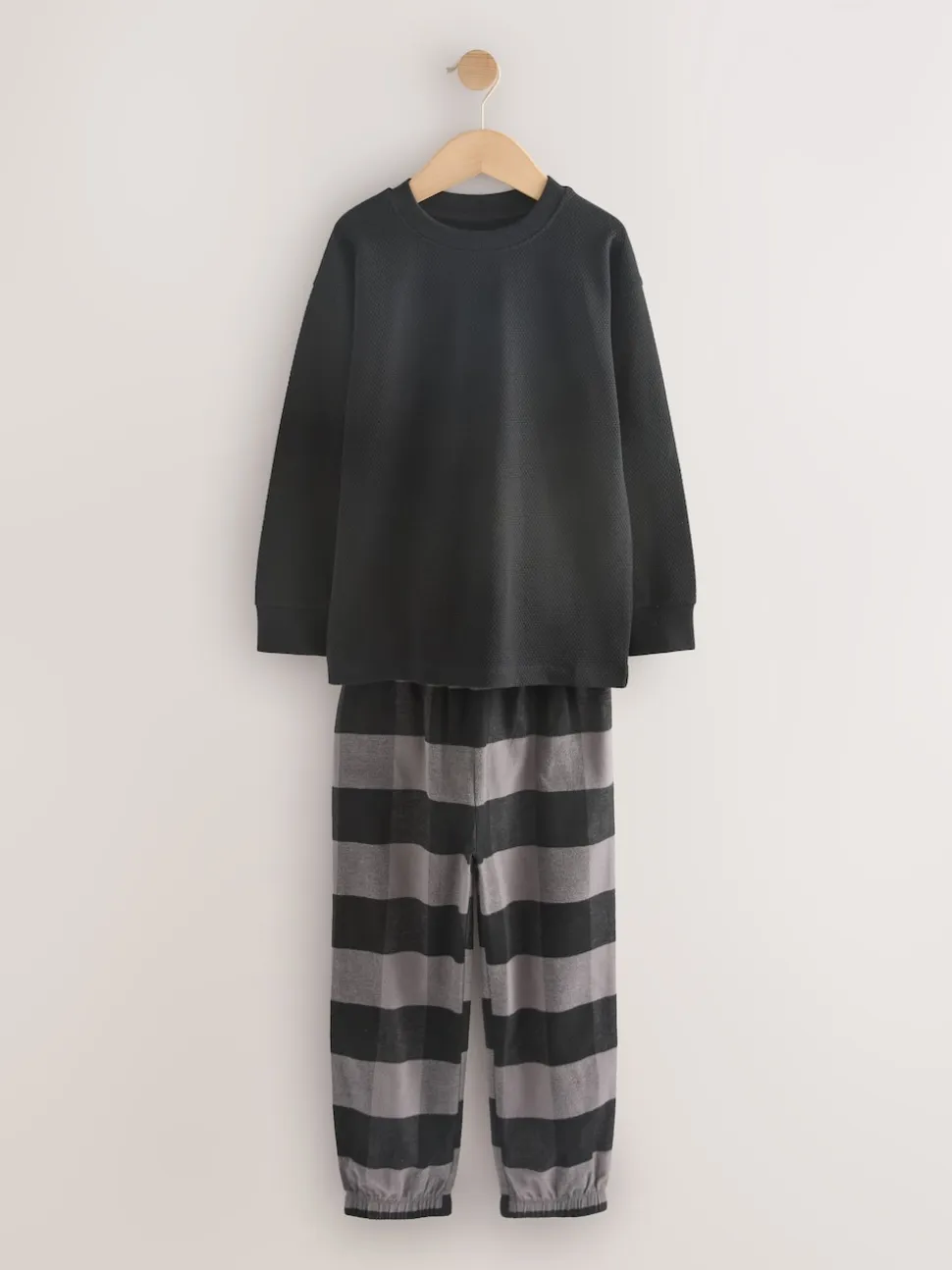 Noir/Gris - Lot de 2 pyjamas en tissu à carreaux à manches longues (3-16ans)