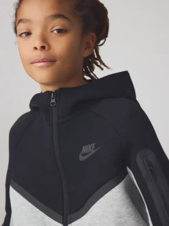 Noir/gris clair - Sweat à capuche zippé Nike Tech Fleece