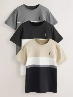Noir/gris/ciment - Lot de 3 t-shirts color block à manches courtes (3-16ans)
