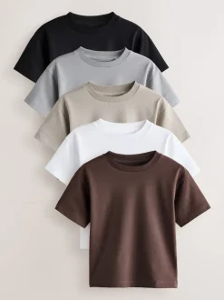 Noir/Gris/Marron/Beige Sable/Blanc - T-shirt Manches courtes 5 Pack (3mois-7ans)