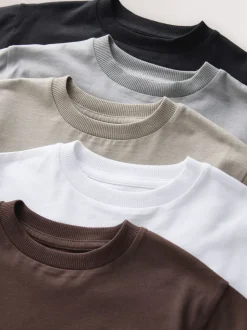 Noir/Gris/Marron/Beige Sable/Blanc - T-shirt Manches courtes 5 Pack (3mois-7ans)