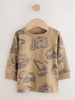 Noir/Marron Digger - Lot de 3 t-shirts imprimés graphiques à manches longues (3mois-7ans)