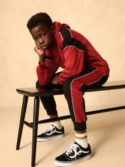 Noir/Rouge - Ensemble sweat à capuche color block