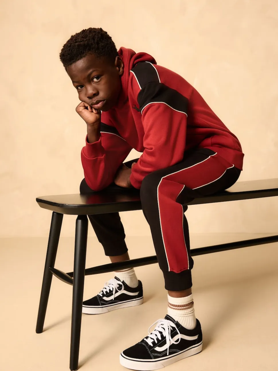 Noir/Rouge - Ensemble sweat à capuche color block