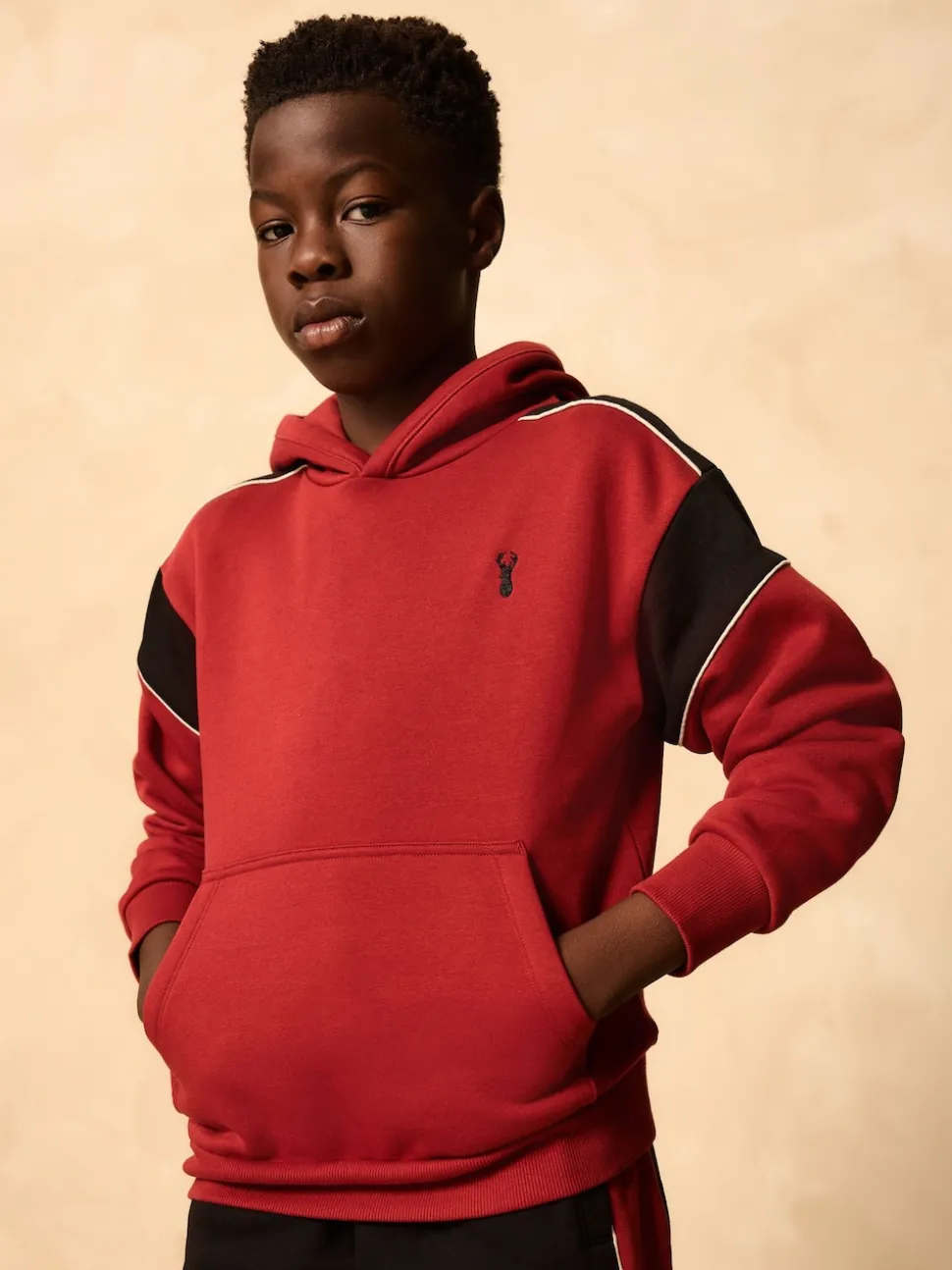 Noir/Rouge - Ensemble sweat à capuche color block