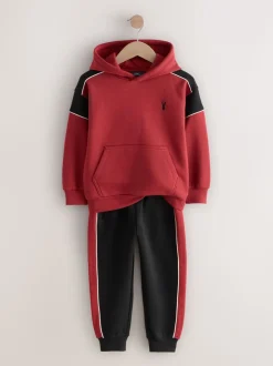 Noir/Rouge - Ensemble sweat à capuche color block