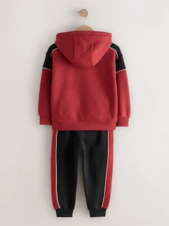 Noir/Rouge - Ensemble sweat à capuche color block