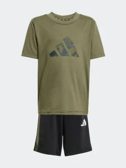 Noir/Vert - adidas Train Essentials Ensemble t-shirt et short à logo camouflage pour enfant