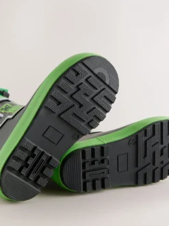 Noir/Vert - Bottes de pluie Minecraft à doublure chaude