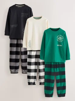 Noir/Vert/Blanc - Lot de 3 pyjamas tissés à carreaux (3-16ans)