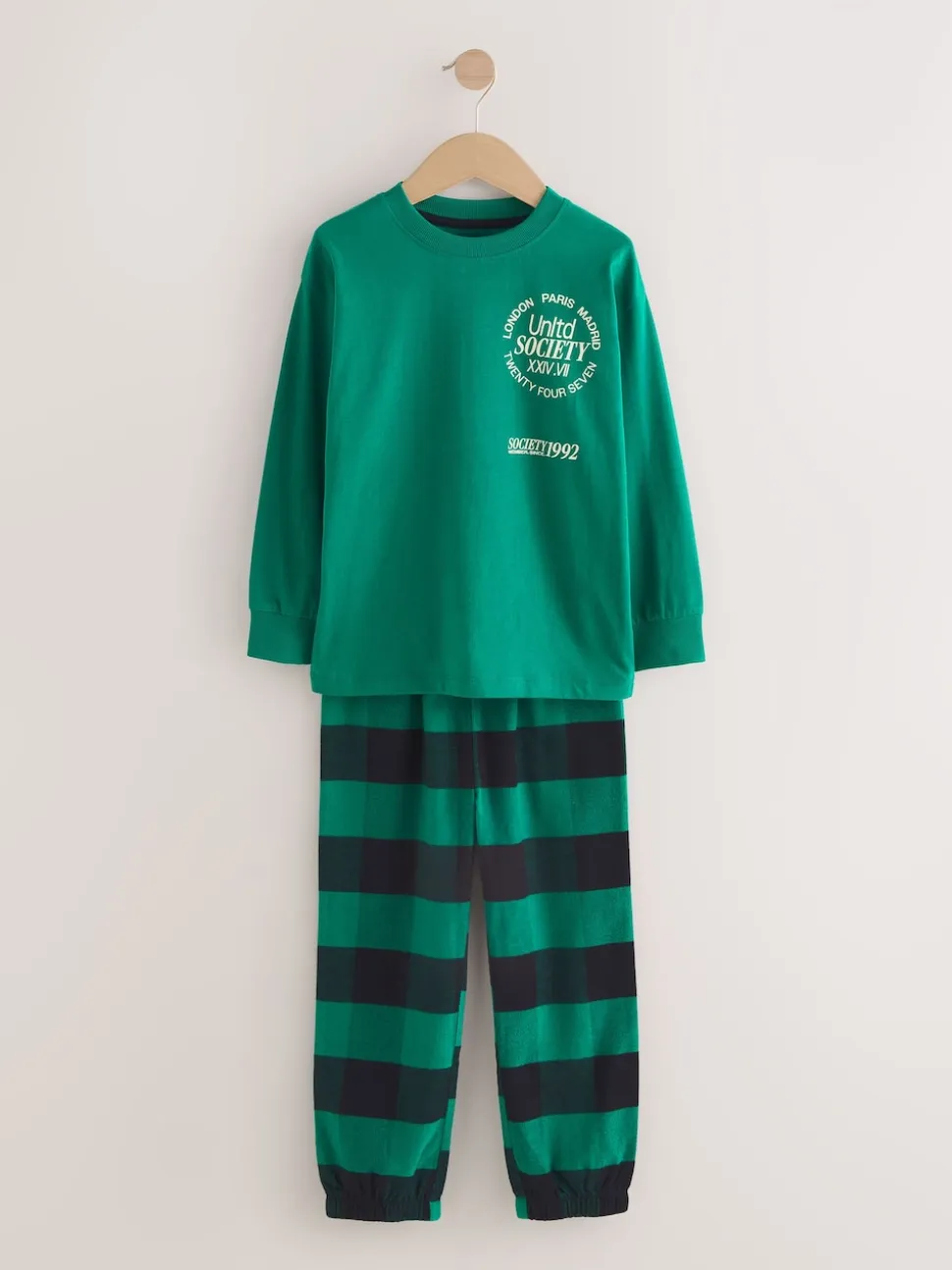 Noir/Vert/Blanc - Lot de 3 pyjamas tissés à carreaux (3-16ans)