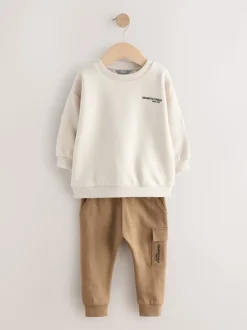 Off White écru - Ensemble sweat-shirt utilitaire et jogging super fin (3mths-7yrs)