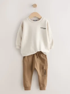 Off White écru - Ensemble sweat-shirt utilitaire et jogging super fin (3mths-7yrs)
