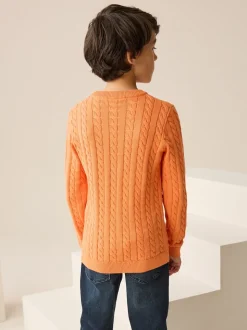 Orange - Pull à col rond en maille torsadée (3-16ans)