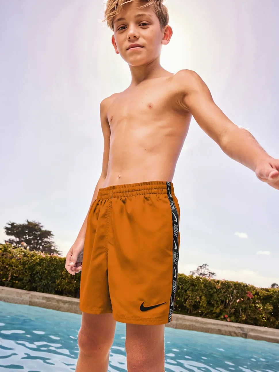 Orange - Short de volley Nike Swim Logo Tape 4 Inch