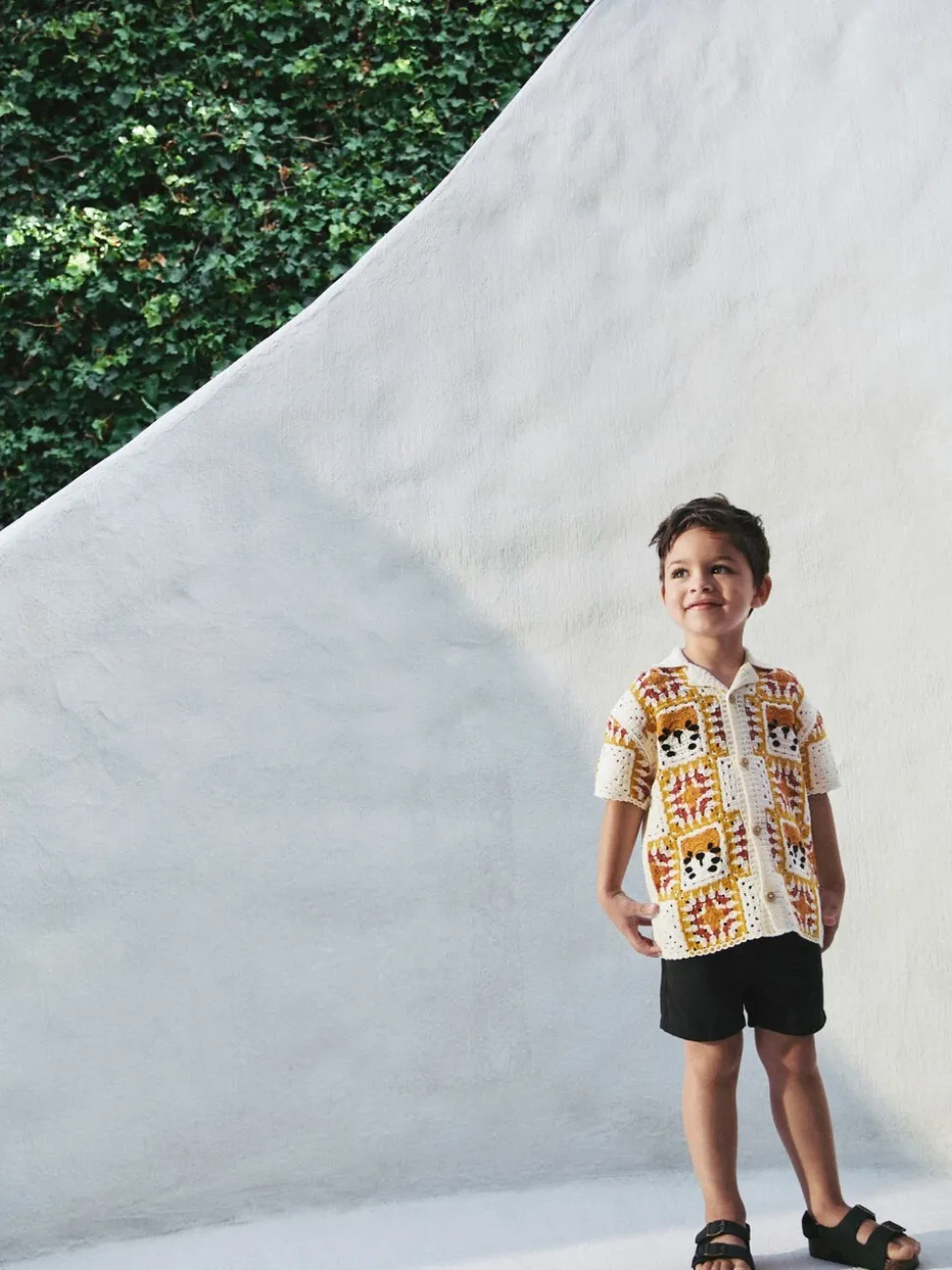 Orange/tigre neutre - Polos tricotés à col rond (Crochet Revere) Manches courtes (12mths-7yrs)