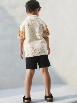 Orange/tigre neutre - Polos tricotés à col rond (Crochet Revere) Manches courtes (12mths-7yrs)