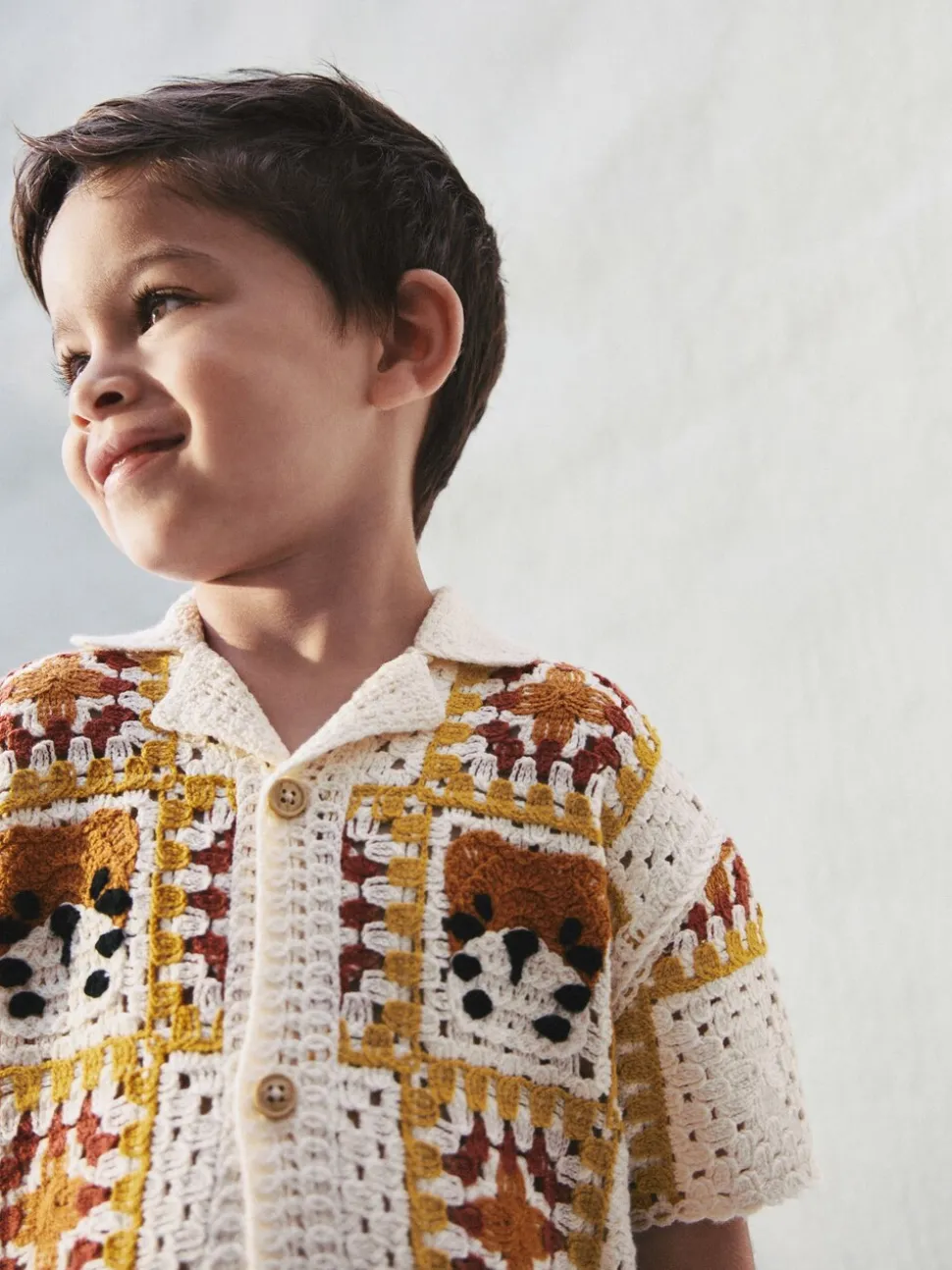 Orange/tigre neutre - Polos tricotés à col rond (Crochet Revere) Manches courtes (12mths-7yrs)