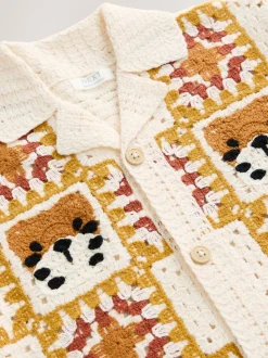 Orange/tigre neutre - Polos tricotés à col rond (Crochet Revere) Manches courtes (12mths-7yrs)