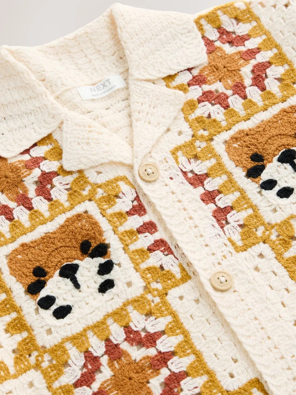 Orange/tigre neutre - Polos tricotés à col rond (Crochet Revere) Manches courtes (12mths-7yrs)