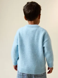 Ours bleu - Personnage Pull Col rond en maille (3mois-7ans)