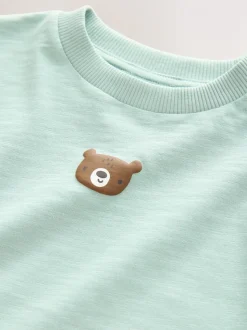 Ours bleu minéral - T-shirt semi-uni à manches longues (3mois-7ans)