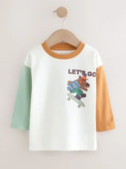 Ours de skate blanc - T-shirt imprimé dos à manches longues (3mois-8ans)