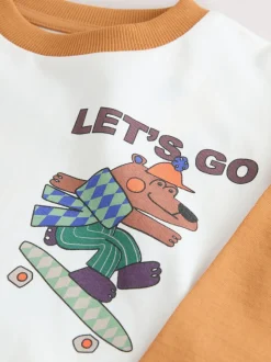 Ours de skate blanc - T-shirt imprimé dos à manches longues (3mois-8ans)