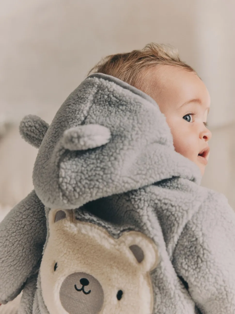 Ours gris - Cosy Borg Veste Bébé en laine polaire