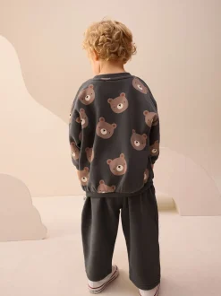 Ours gris anthracite partout - Ensemble Sweatshirt et Joggers Rayure (3mths-7yrs)