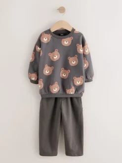 Ours gris anthracite partout - Ensemble Sweatshirt et Joggers Rayure (3mths-7yrs)