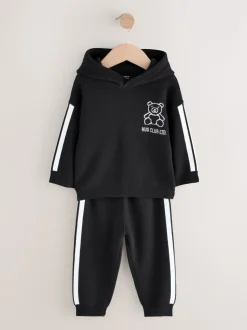 Ours Noir/Blanc - Ensemble Sweat-shirt à capuche et Survêtement en maille (3mois-7ans)