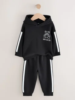 Ours Noir/Blanc - Ensemble Sweat-shirt à capuche et Survêtement en maille (3mois-7ans)