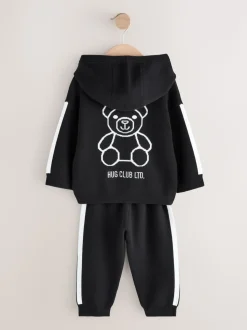 Ours Noir/Blanc - Ensemble Sweat-shirt à capuche et Survêtement en maille (3mois-7ans)
