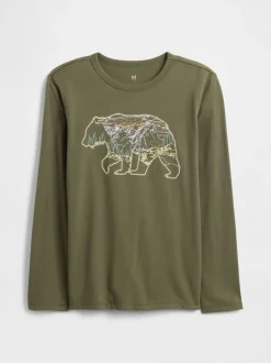 ours Vert - T-shirt Gap 100% coton à manches longues (4-13ans)