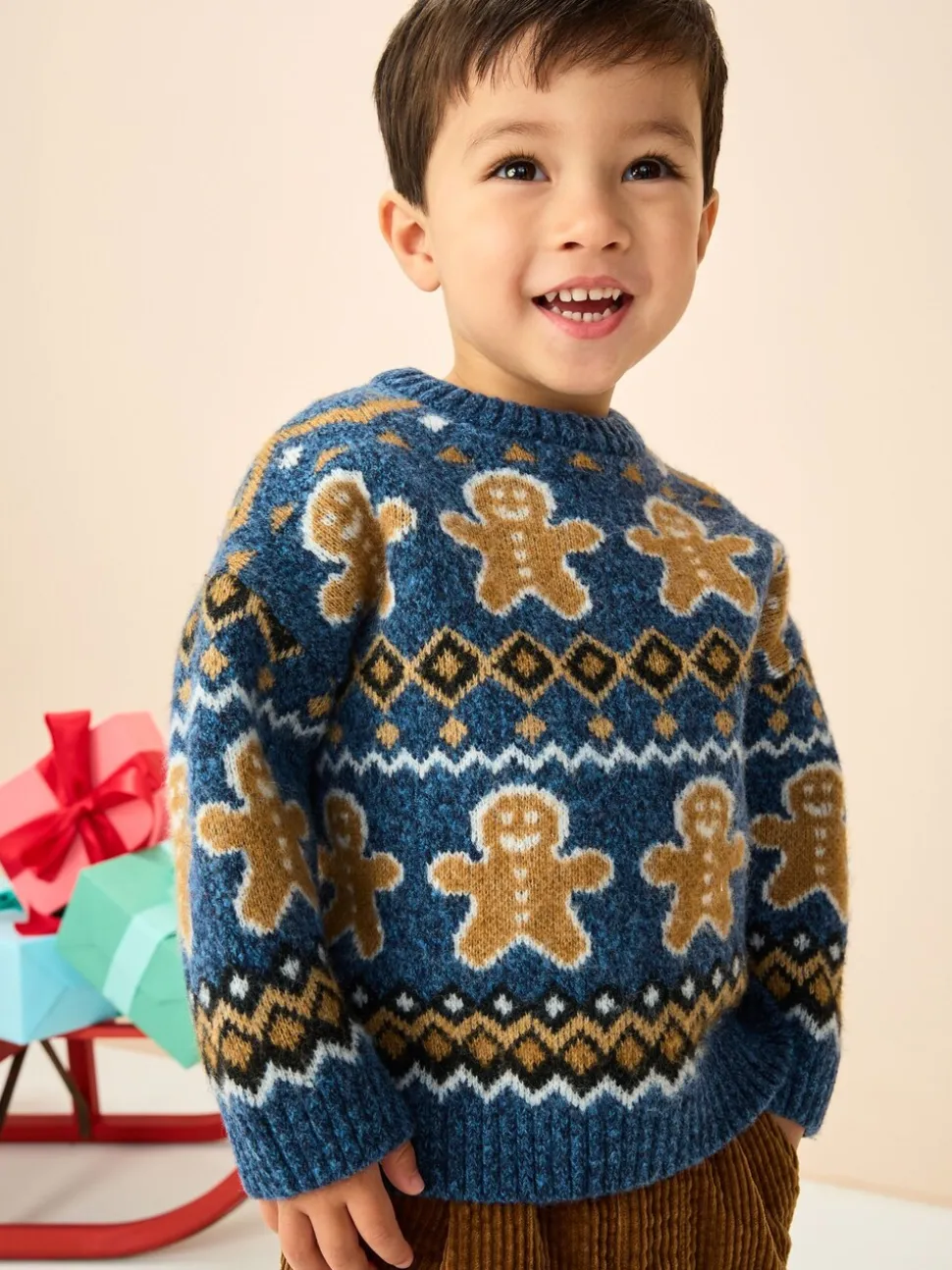Pain d’épice Bleu bleu marine - Pull de Noël en maille (3 mois-7 ans)
