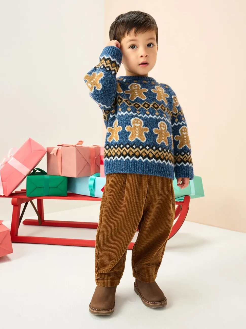 Pain d’épice Bleu bleu marine - Pull de Noël en maille (3 mois-7 ans)