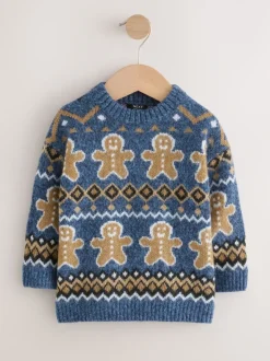 Pain d’épice Bleu bleu marine - Pull de Noël en maille (3 mois-7 ans)