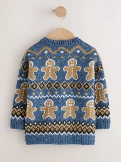 Pain d’épice Bleu bleu marine - Pull de Noël en maille (3 mois-7 ans)