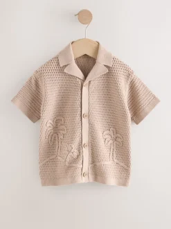 Palmiers neutres - Polo texturé en maille à manches courtes avec col révéré (3mois7ans)