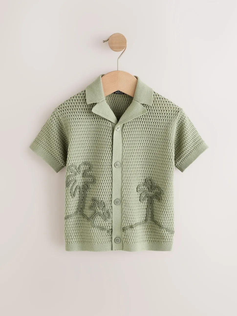 palmiers Vert - Polo texturé en maille à manches courtes avec col révéré (3mois7ans)