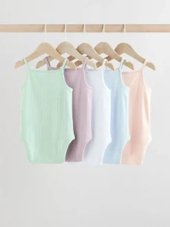 pastel - Lot de 5 bodys débardeurs en maille pointelle pour bébé