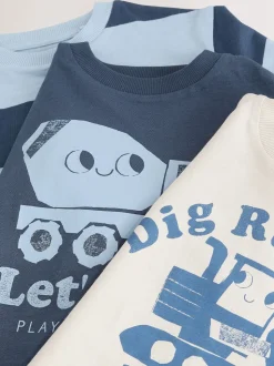 Pelleteuse bleue - Lot de 3 t-shirts imprimés graphiques à manches longues (3mois-7ans)