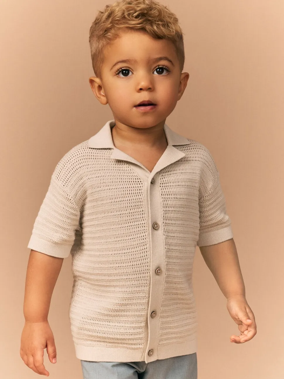 Pierre - Polos texturés à col révéré Manches Courtes en maille 100% coton (3mois -7ans)