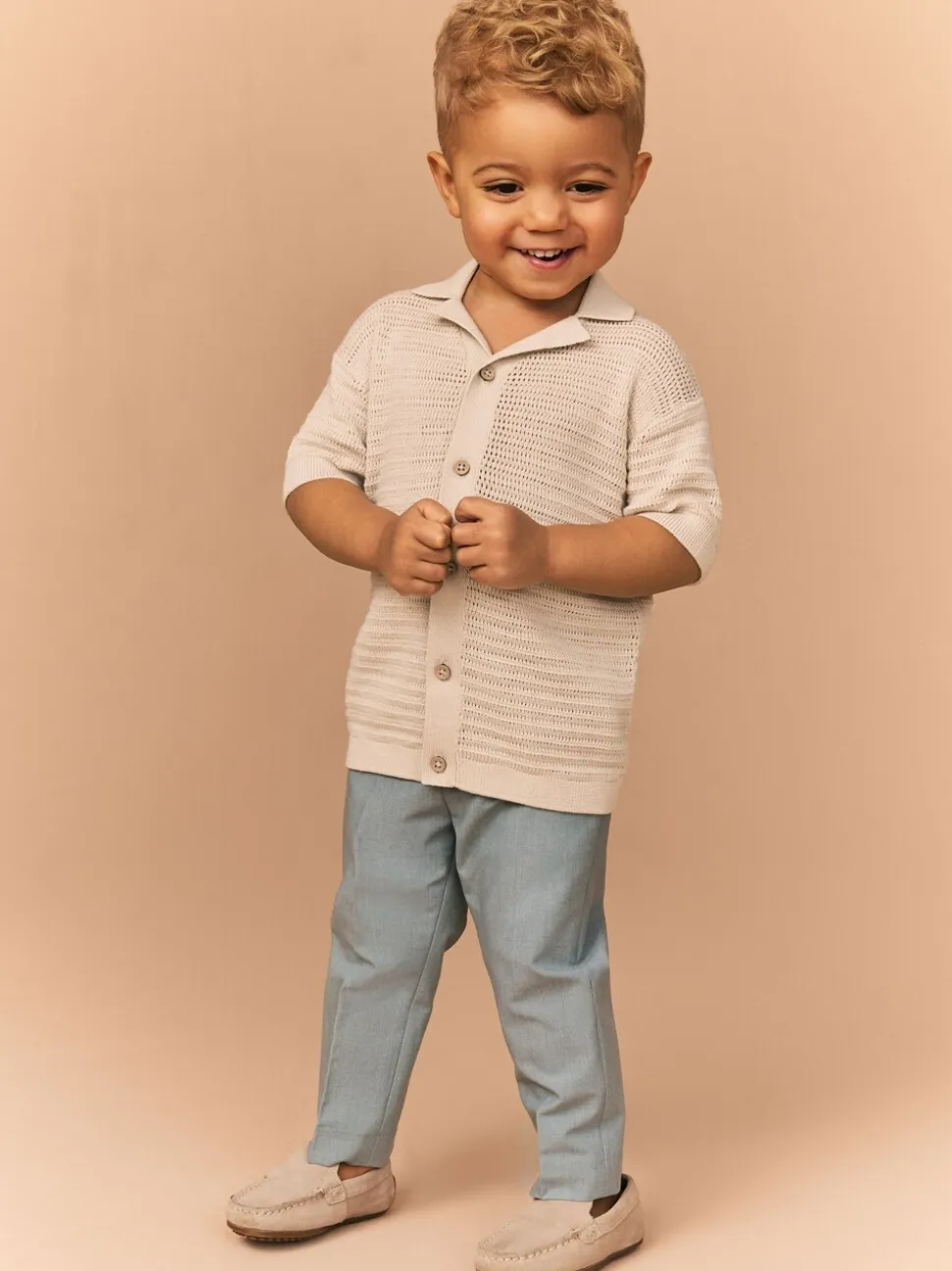 Pierre - Polos texturés à col révéré Manches Courtes en maille 100% coton (3mois -7ans)