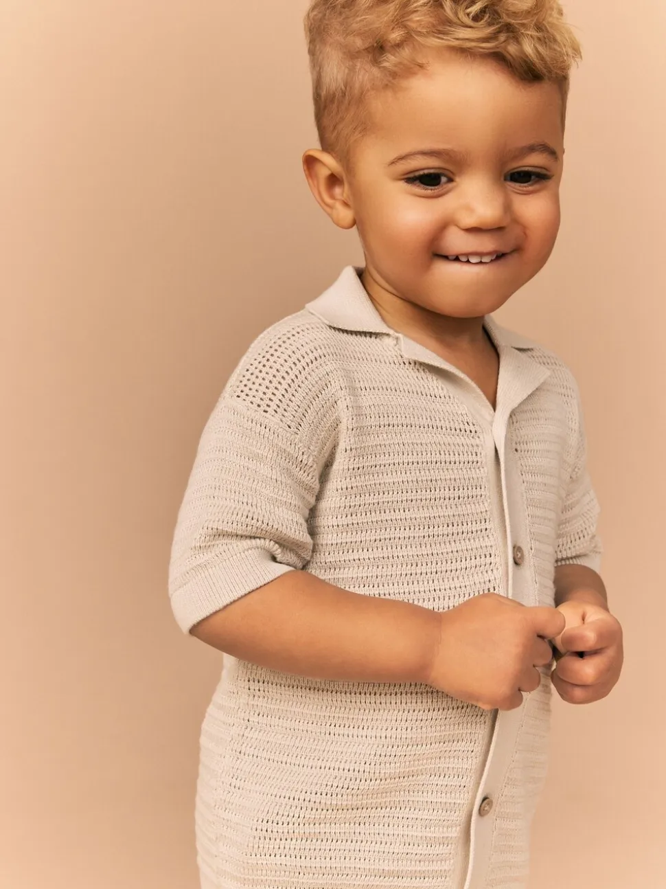 Pierre - Polos texturés à col révéré Manches Courtes en maille 100% coton (3mois -7ans)