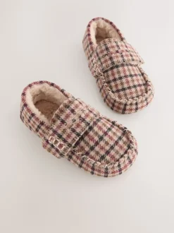 plaid Marron - Chaussons style mocassins à fermeture par contact
