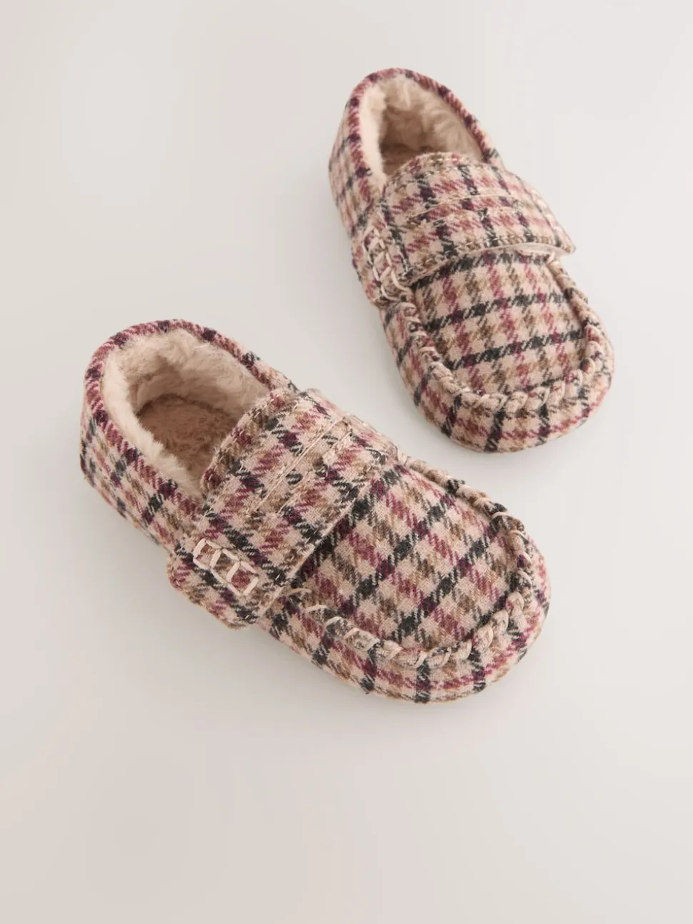 plaid Marron - Chaussons style mocassins à fermeture par contact