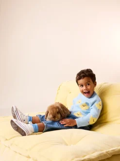 Poussin bleu - Pull col rond en maille (3mois-7ans)